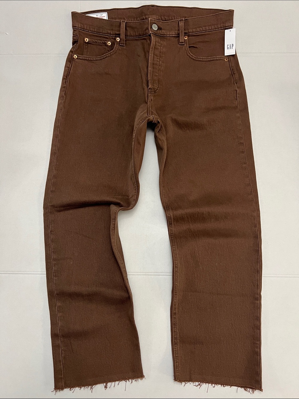 GAP CHOCOLATE BROWN CHEEKY STRAIGHT HIGH RISE RAW HEM JEANS 14/32